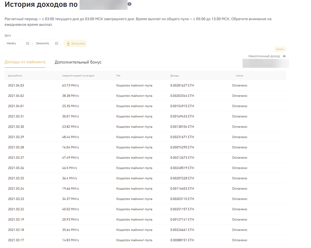 Доход от Binance pool