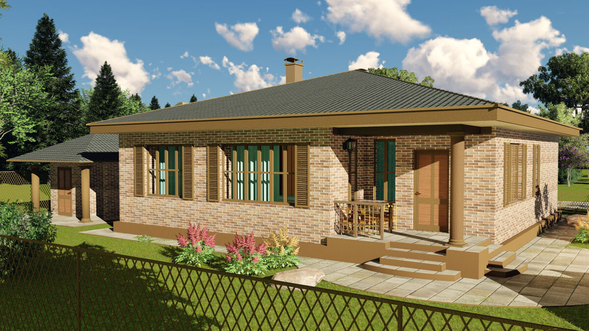 Сзади - выход из столовой с небольшим крылечком - террасой