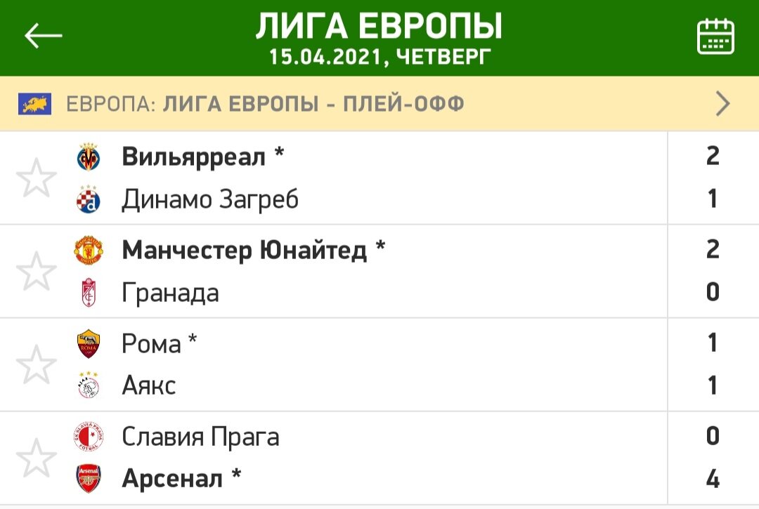 Лига Европы 15.04.2021