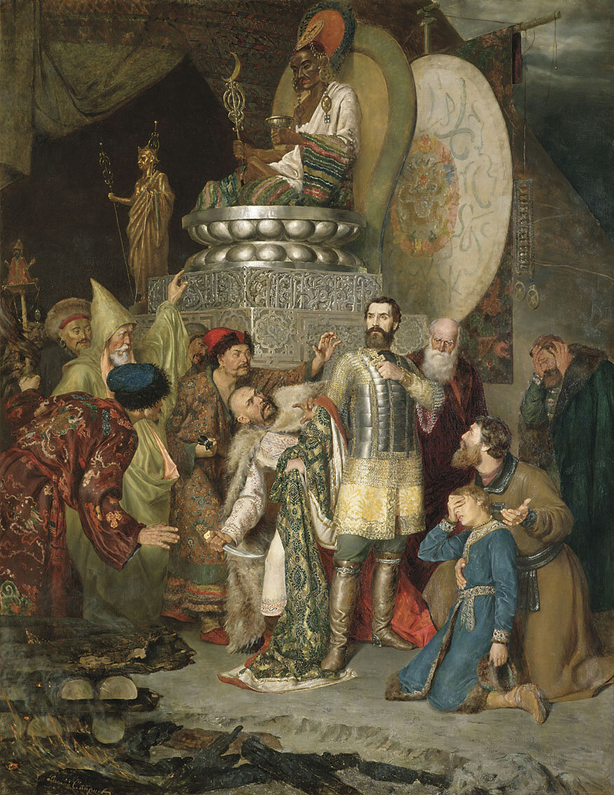 Василий Сергеевич Смирнов (1858-1890). Князь Михаил Черниговский перед ставкой Батыя, 1883. Государственная Третьяковская галерея