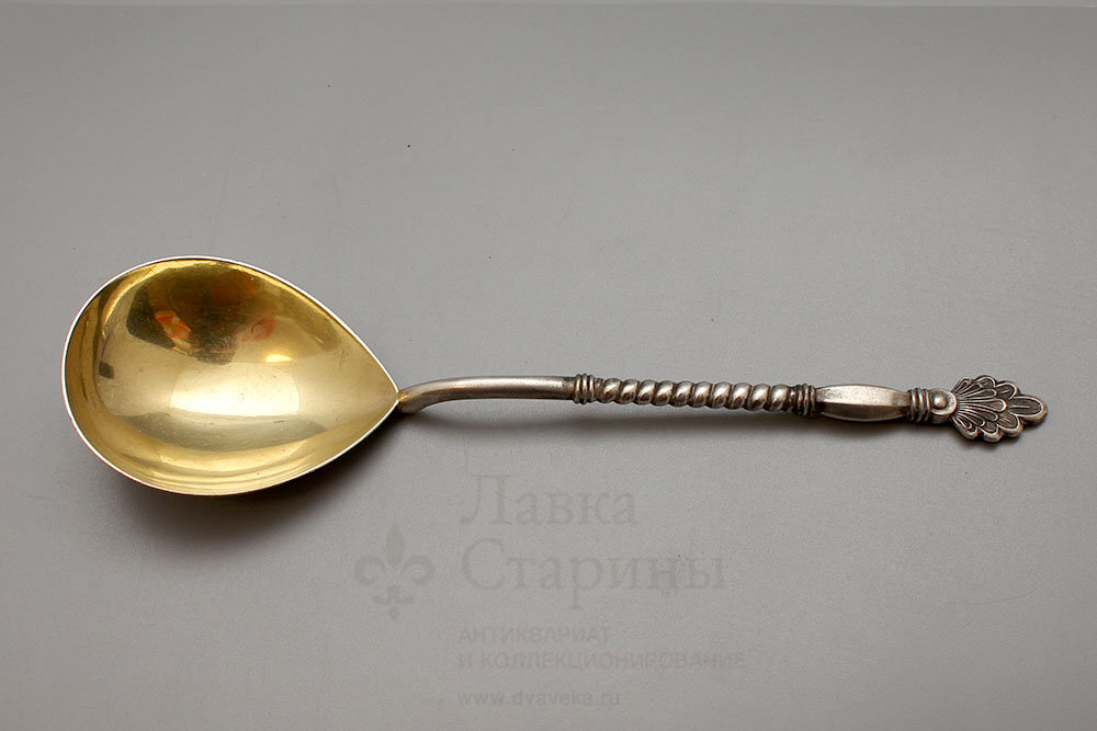 Советская десертная ложка с витой ручкой, серебро 875 пр., клеймо ТФ7, СССР, 1950-е 