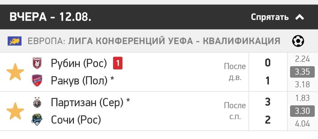Ответные матчи российских команд в Еврокубках 