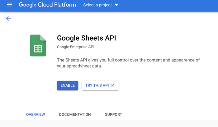 Запуск API Google Sheets
