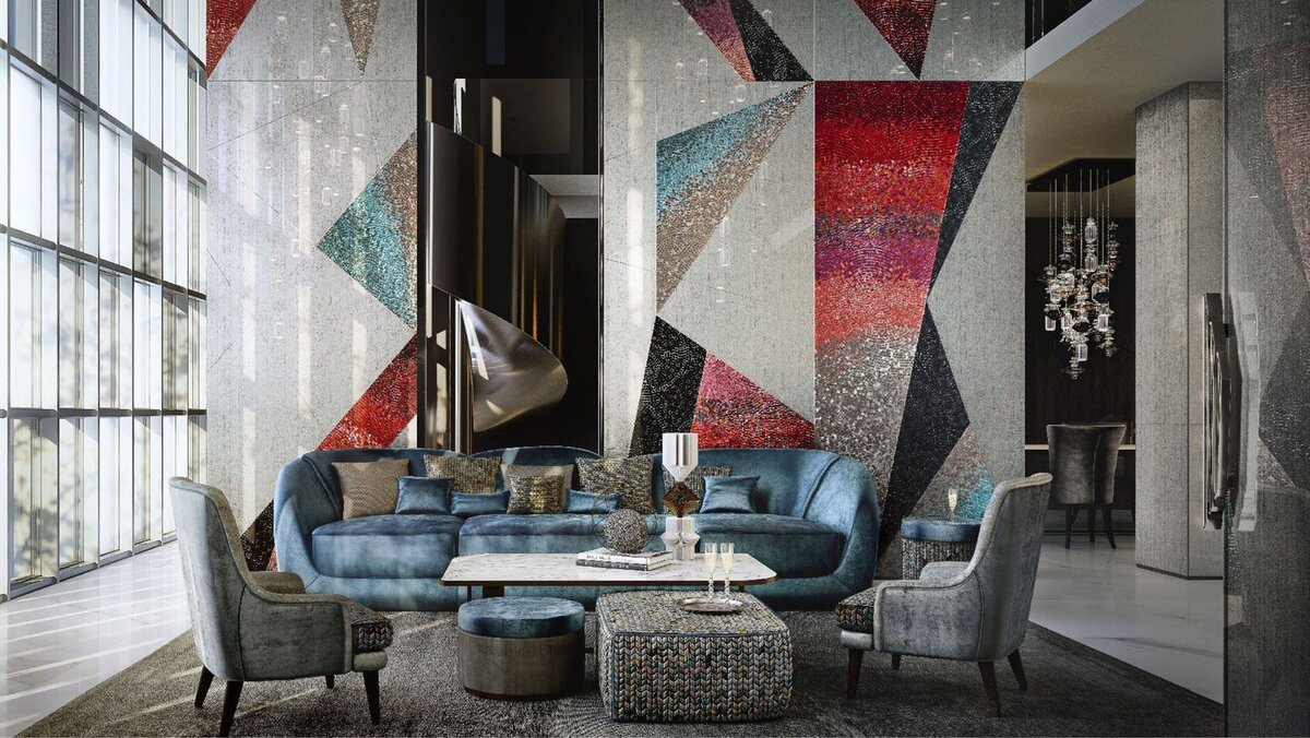 Абстракция из мозаики в гостиной