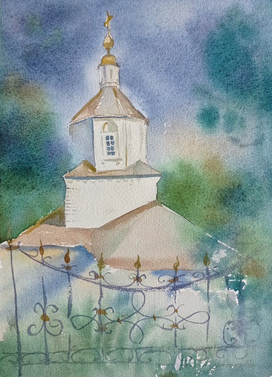 Кира Салимова, Успенская церковь, бумага, акварель, 11 мая 2022 г. 