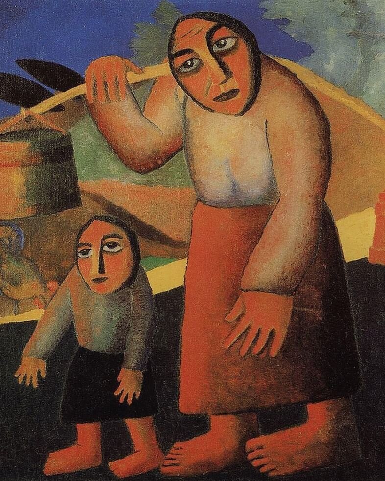 Казимир Малевич. Крестьянка с ведрами и ребёнком. Источник: https://www.culture.ru/persons/8795/kazimir-malevich
