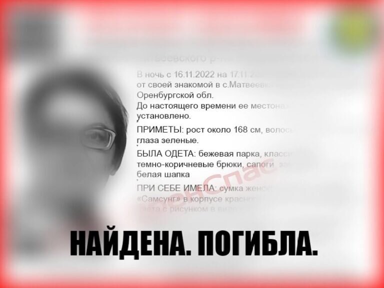    В Матвеевке пропавшая в ночь на 17 ноября женщина найдена мертвой Андрей Севостьянов