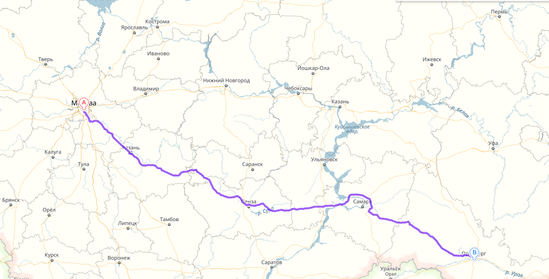 Маршрут до Оренбурга