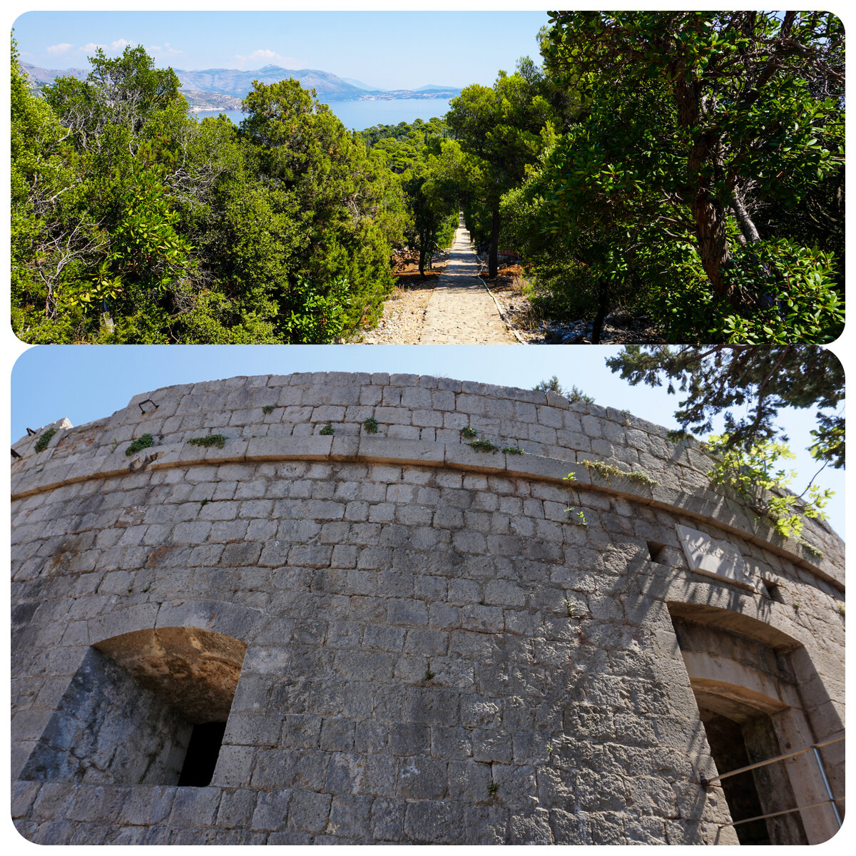 Сверху – дорога к форту, снизу – часть форта (на верх которой можно подняться)