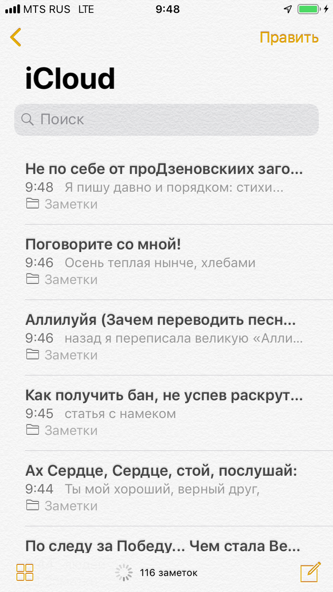 Скрин моего блокнота на телефоне - приложение «Заметки»
