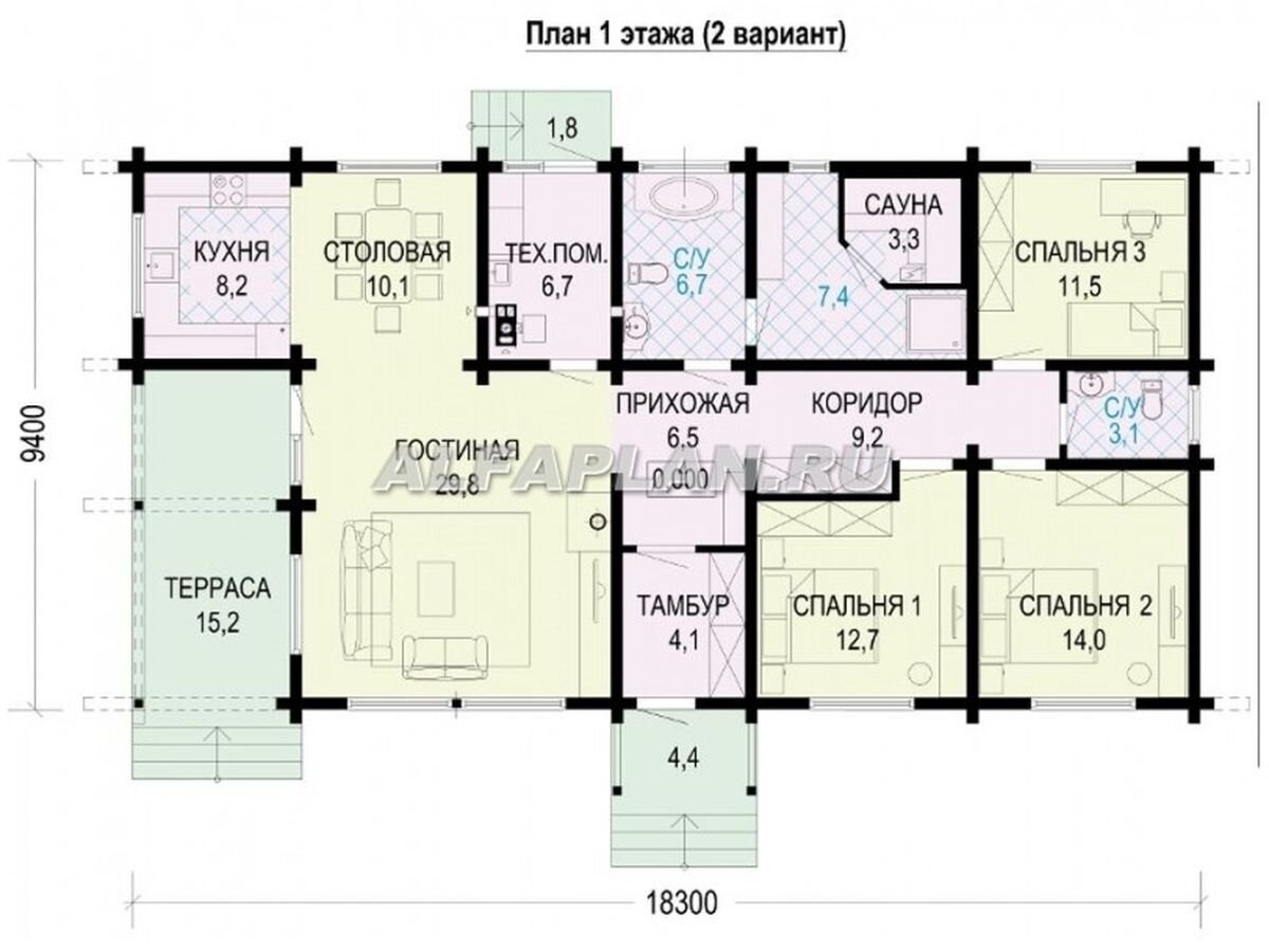 Небольшой одноэтажный дом из бруса - проект G120 - 141 м2, 3(4) спальни |  Популярные проекты домов Альфаплан | Дзен