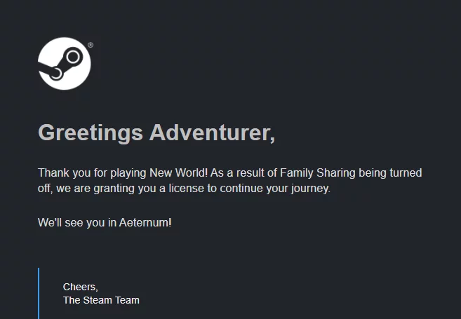 Подобное уведомление должны были получить игроки, честно использовавшие Steam Family Sharing.