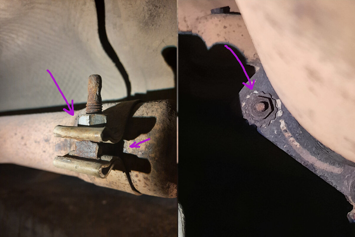 Моя машина, вид снизу, скрученные гайки.