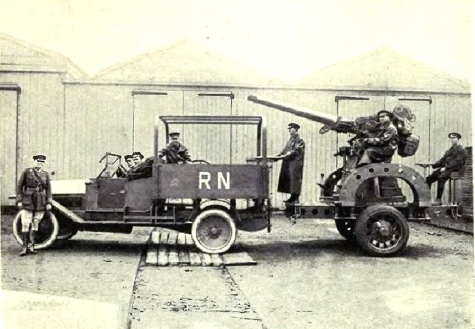 3-inch 20-cwt 16-pounds Anti-Aircraft Gun Trailer mounted. 1916.