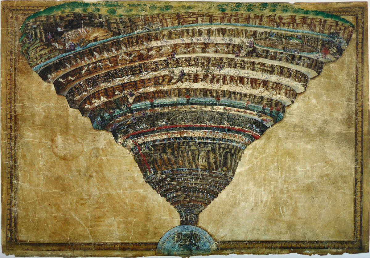 Карта Ада. Иллюстрация к "Божественной комедии" Данте Алигьери. Сандро Боттичелли, 1488
