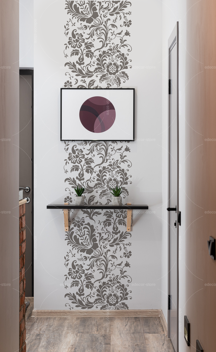 Трафарет Цветы 181/419, визуализация на стене.