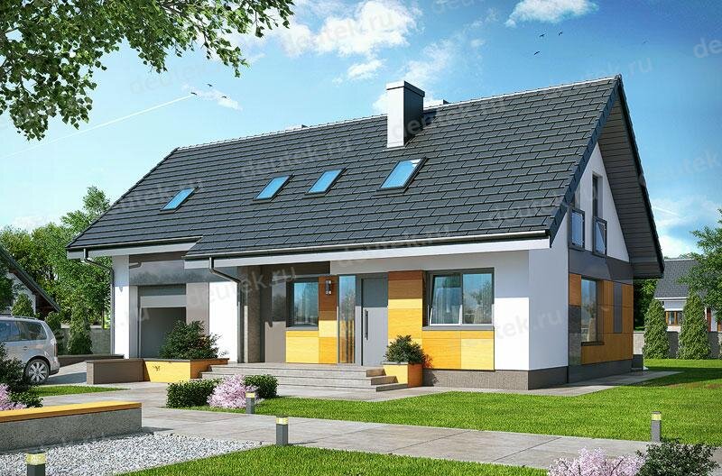 Проект дома 178 м2 с мансардой, одноместным гаражом, кабинетом и террасой - DTV100210