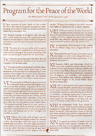 14 пунктов Вильсона, представленные Конгрессу США 8 января 1918 года.