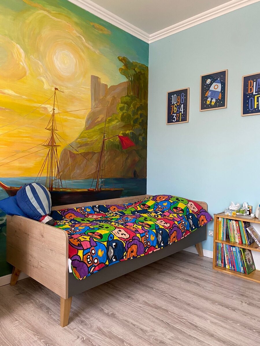 Кровать "2+2" - фасады темно-серый лофт, опоры - диагональ 