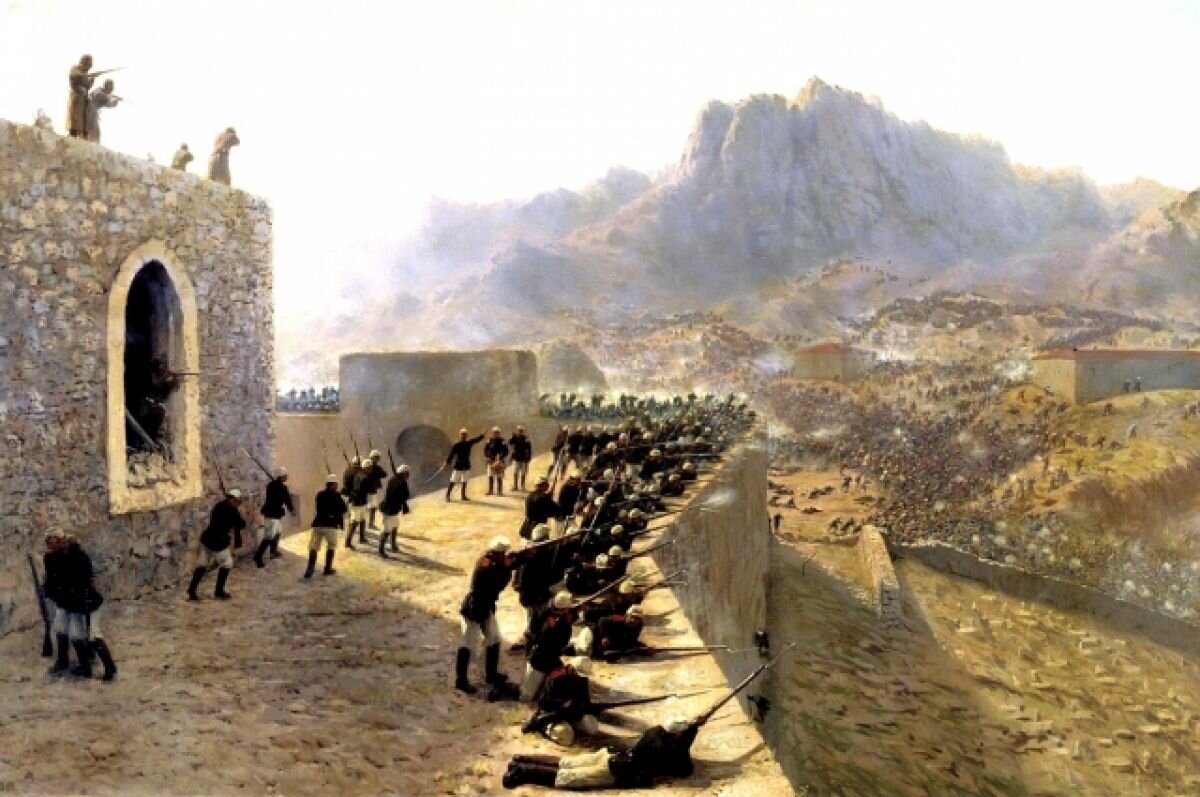    «Отбитие штурма крепости Баязет 8 июня 1877 года». Художник Лев Лагорио.