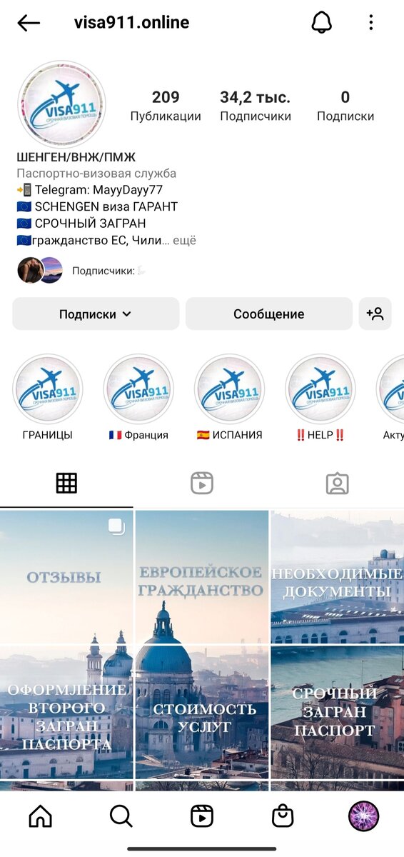 Это страница в инстаграмме #visa911.online  подписчики боты