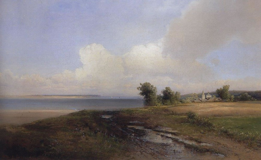 А К. Саврасов (1830-1897). «Пейзаж. Берег Волги». 1874.