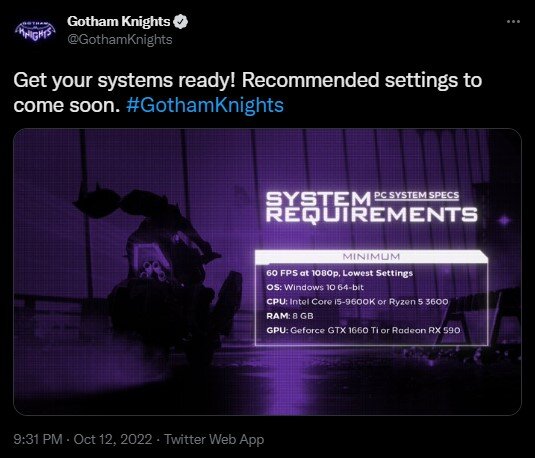 Системные требования Gotham Knights для ПК.