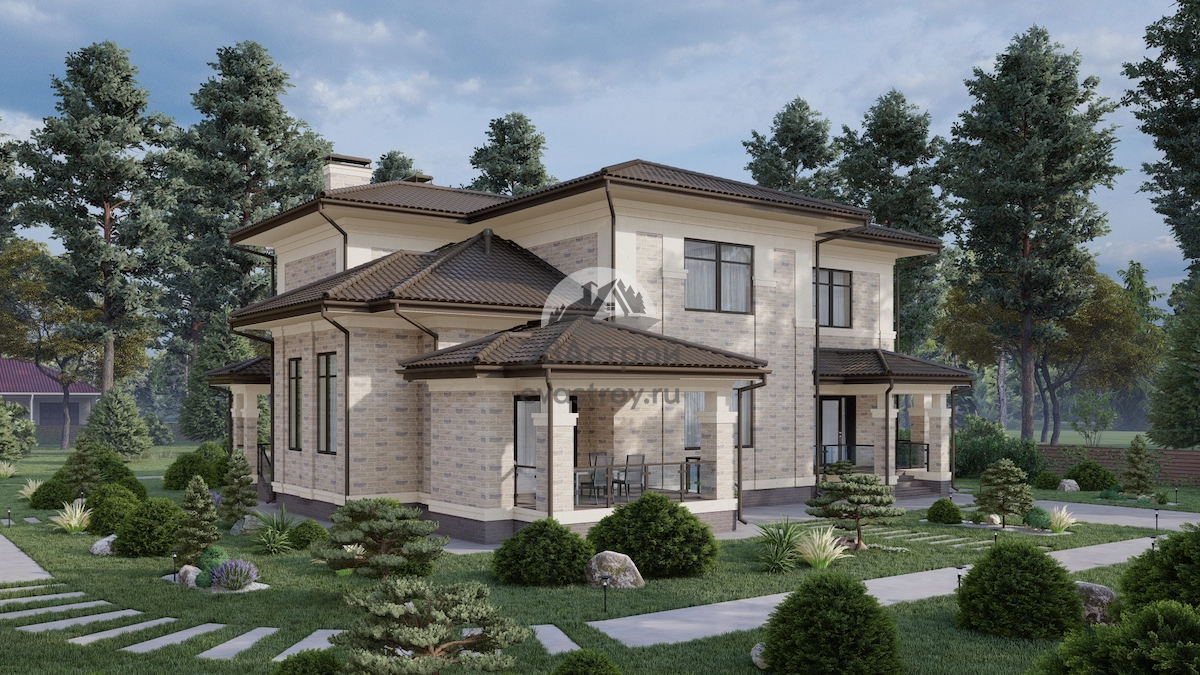 Проект индивидуального двухэтажного жилого дома 290 м2 с кабинетом и террасой - 108-22