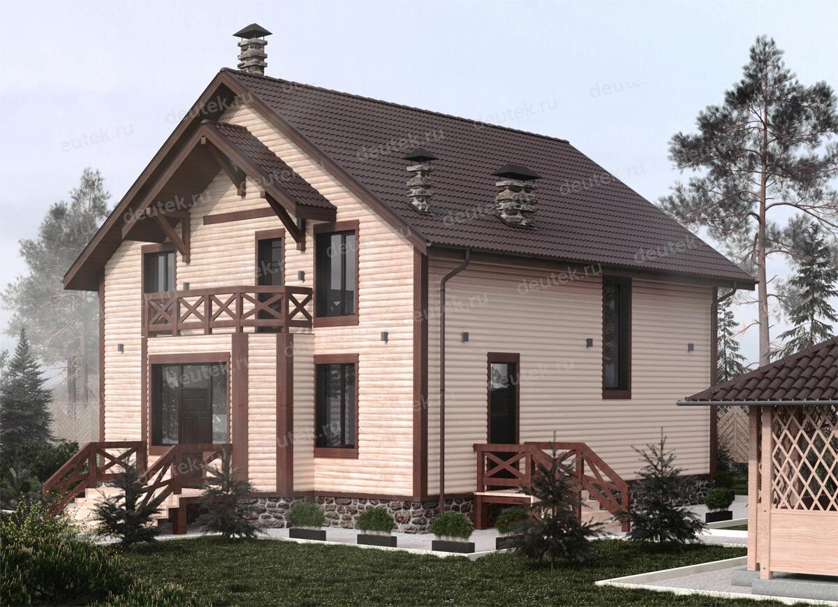 Проект дома 209 м2 из бруса с мансардой и балконом - DTE1001