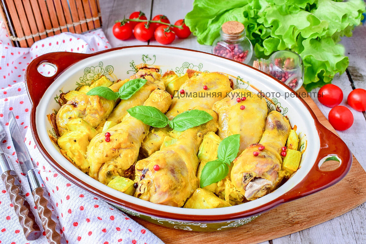 Курица с кабачками и картошкой в духовке — рецепт с фото пошагово