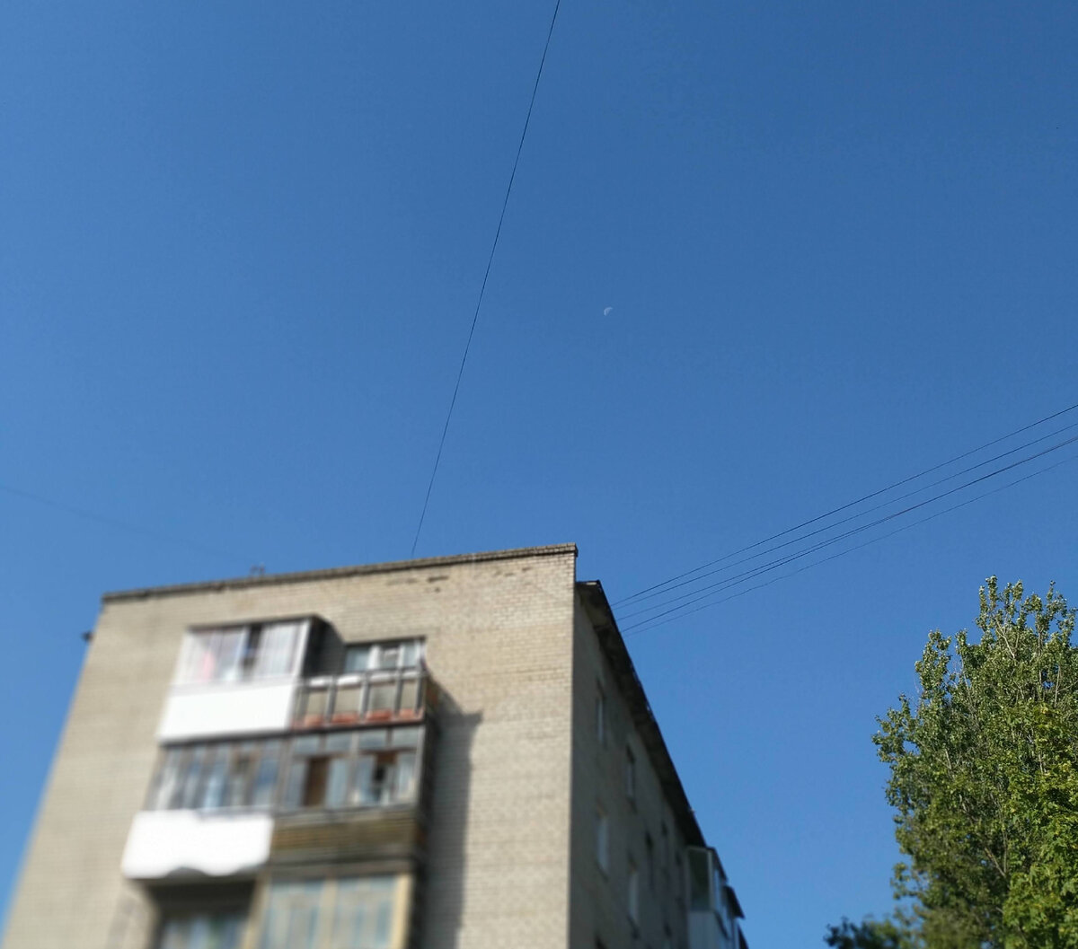 Белая точка в небе - это Луна