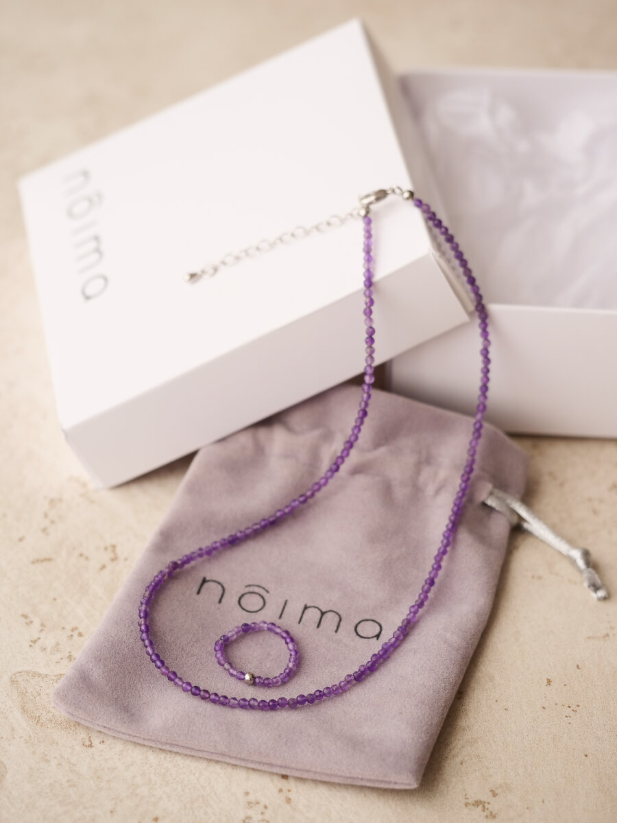 Комплект с аметистом, колечко на эластичной нити и чокер NOIMA