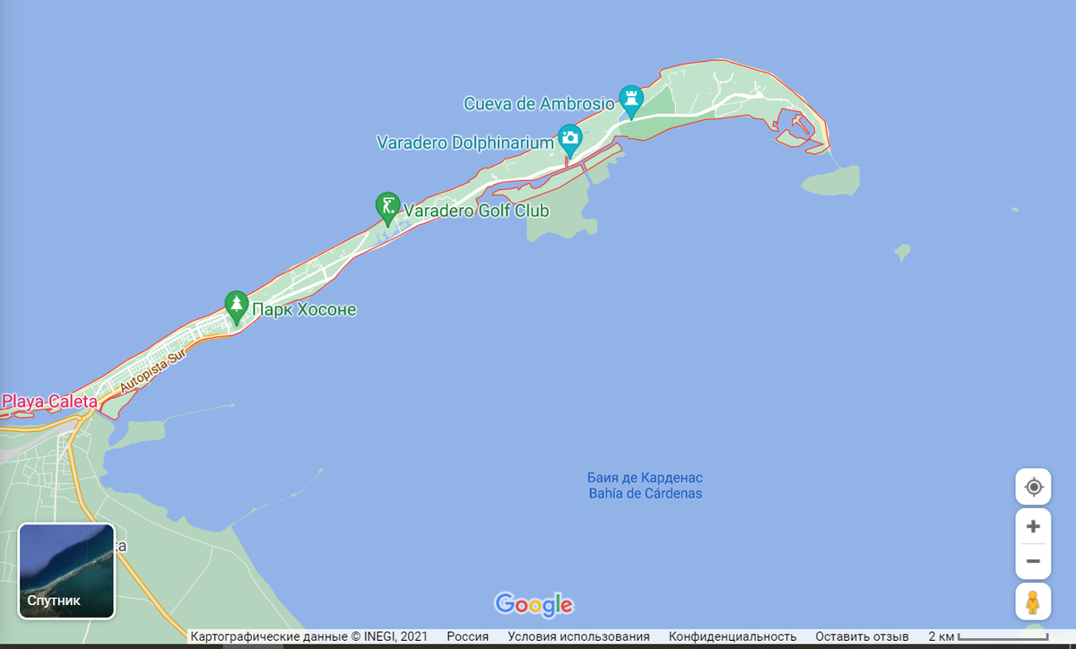 Вот так выглядит на карте самый популярный кубинский курорт.