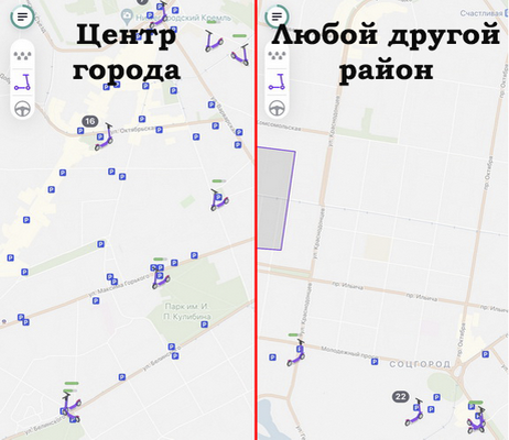 Ситуация на правой картинке свойственна любому району кроме центра города: места парковки очень ограничены