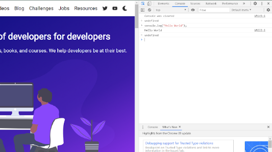 Пример выполнения JS-кода в инструментах разработчика Chrome