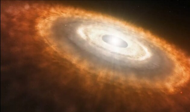 Так называемый "протопланетный диск" - большое скопление массы газа и пыли вокруг молодой звезды в виде огромного диска. Из этой самой массы образовалась Земля и все остальные планеты солнечной системы