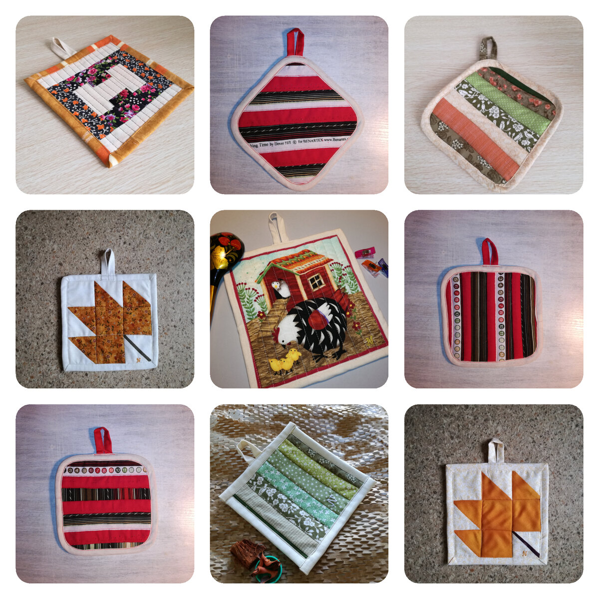 И прихватки мои все из новых тканей!