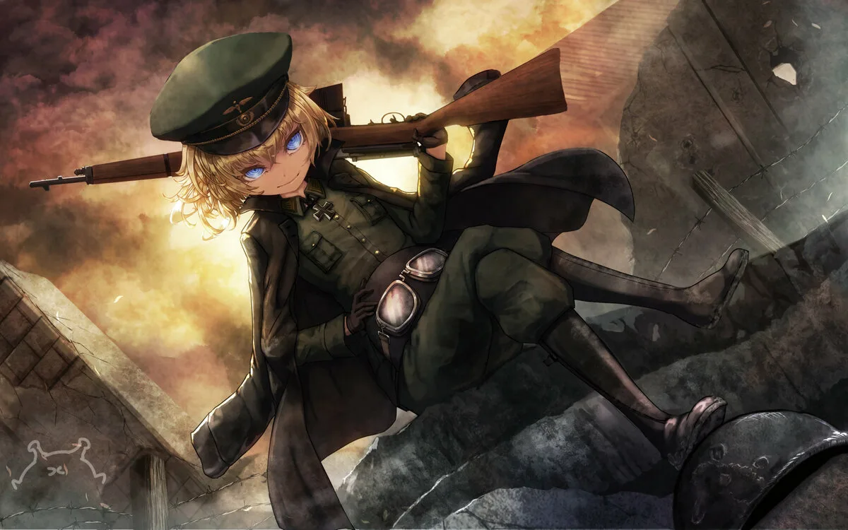 Хроника девочки. Youjo Senki Таня Дегуршаф. Таня Дегуршафф с винтовкой. Таня Дегуршафф арты. Майор Дегуршав аниме