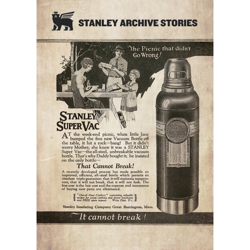 Неразрушимая вакуумная бутылка из винтажной рекламы Stanley