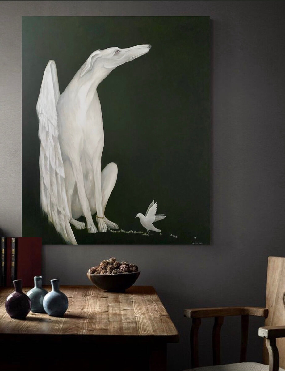 «Узники предназначения» 2022 120х100 см масло. Одна из любимых работ за последнее время. Мне нравится искать красивую красоту, хотя прекрасно понимаю мир концептуализма и принципы авангарда 