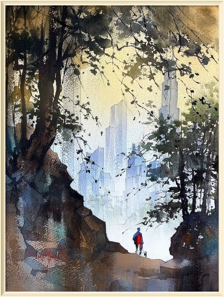 © Томас Шаллер  / Thomas W. Schaller / * 1967 /  City of Contrast Plein-Air / Город контрастного пленэра /  Watercolor  15x11