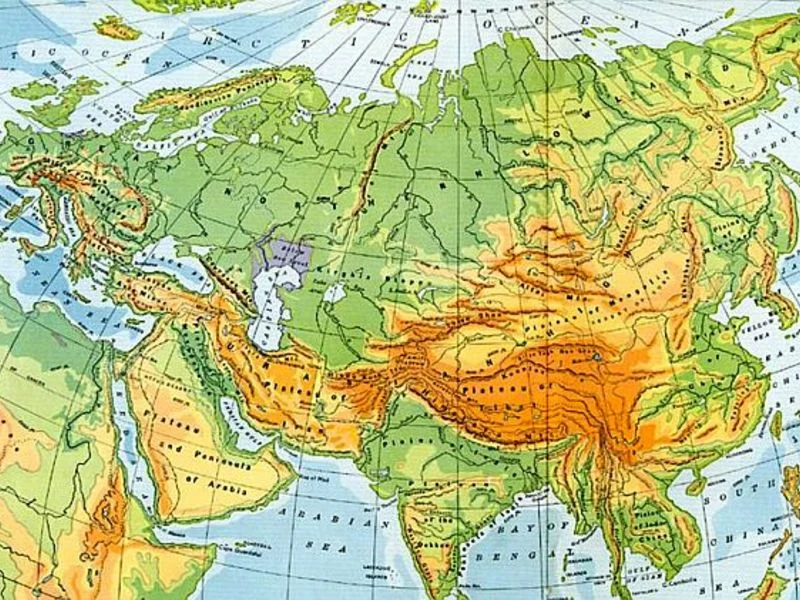 Физическая карта азии подробная