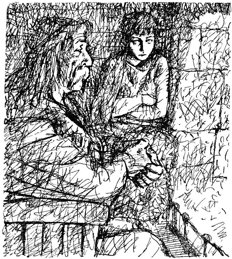 Азарика слушает рассказ Гермольда. Иллюстрация Г. Калиновского (источник фото: https://coollib.net/b/479259-aleksandr-alekseevich-govorov-poslednie-karolingi/image)