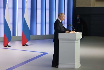    Президент РФ Владимир Путин выступает с ежегодным посланием Федеральному собранию ©Михаил Метцель РИА Новости