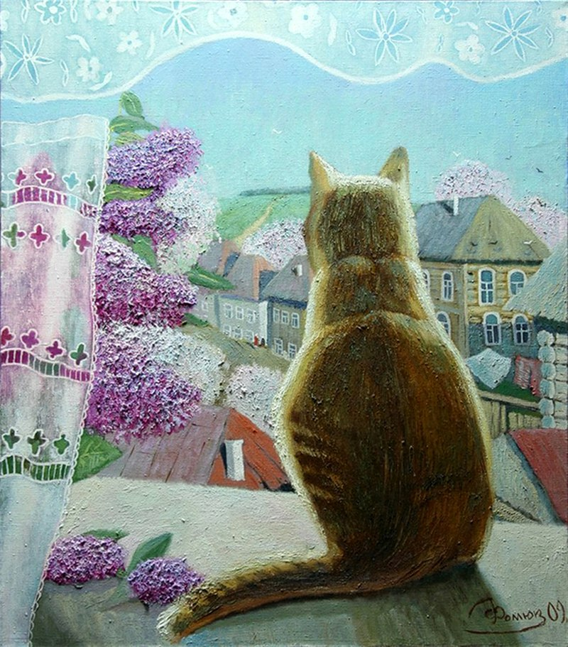Кот на окне картина