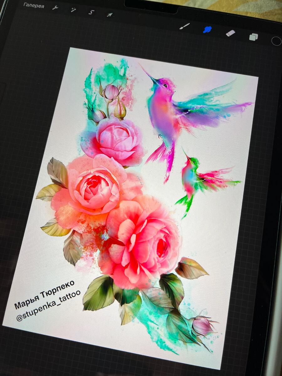 Колибри тату, акварельная таиу, эскиз