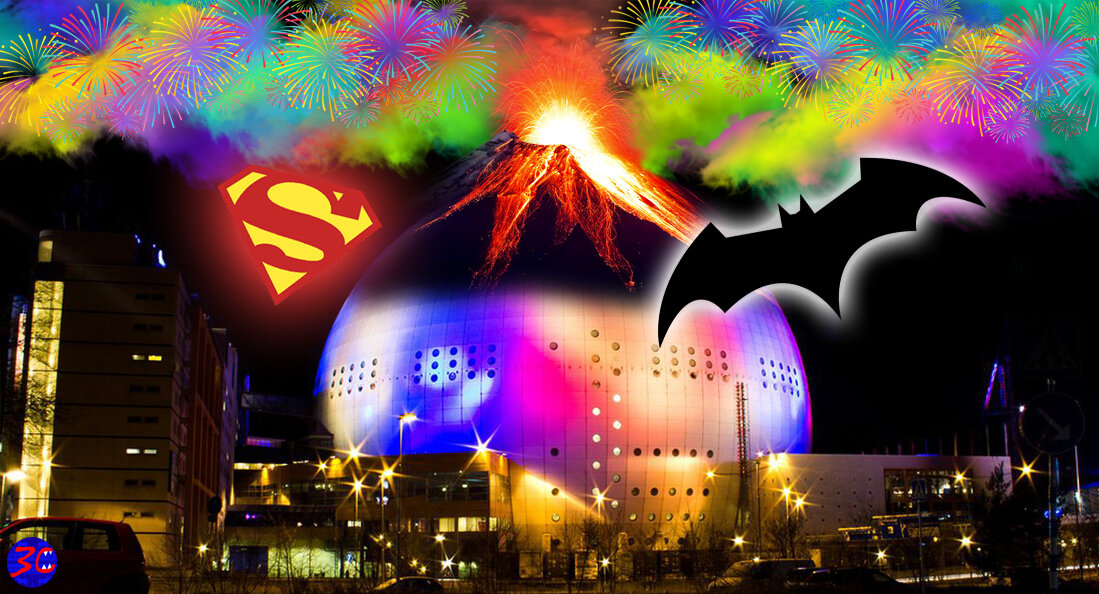Ericsson Globe Arena - Супермен против Бэтмена - Ханю против Чена (коллаж автора, источник - instagram.com/p/CM7Ax6fpkpg/)