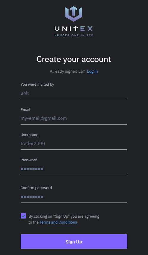 Fig. 1 - Registration on the UnitEx exchange