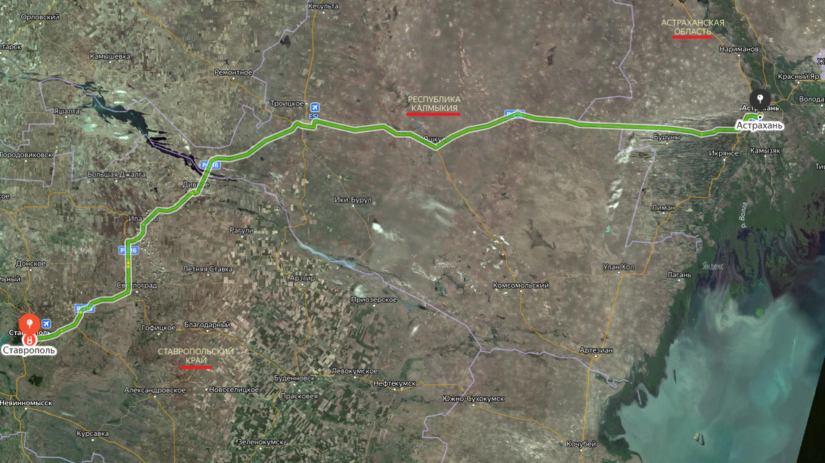 Схема дороги "Ставрополь-Астрахань" (Яндекс.Карта)