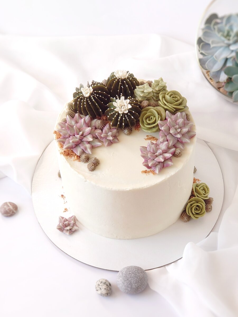 Декор кактусами из белково-масляного крема